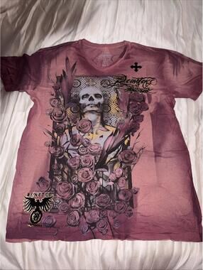 Remetee Trademark Tee Men's Shrit Size XXL Skull Rose Gold Print